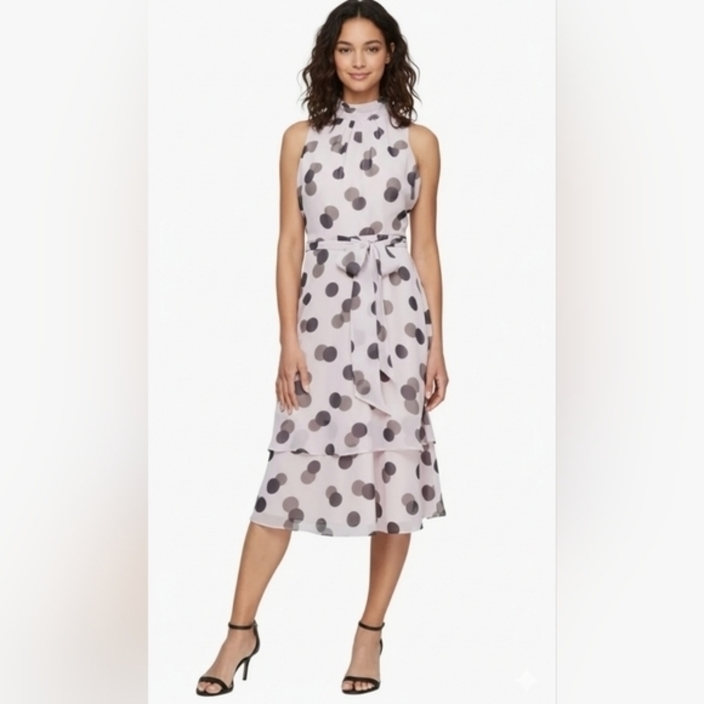 SLNY Polka Dots Sleeveless Midi Dress Size 8 NWOT